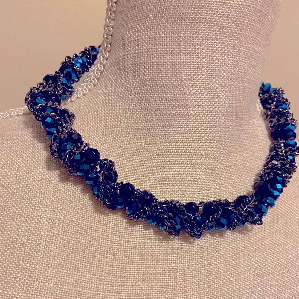 Gunmetal and Blue Statement Necklace